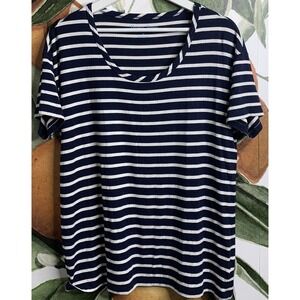 Draper James Medium Striped Blue & White Modal Blend Short Sleeve Tee Shirt